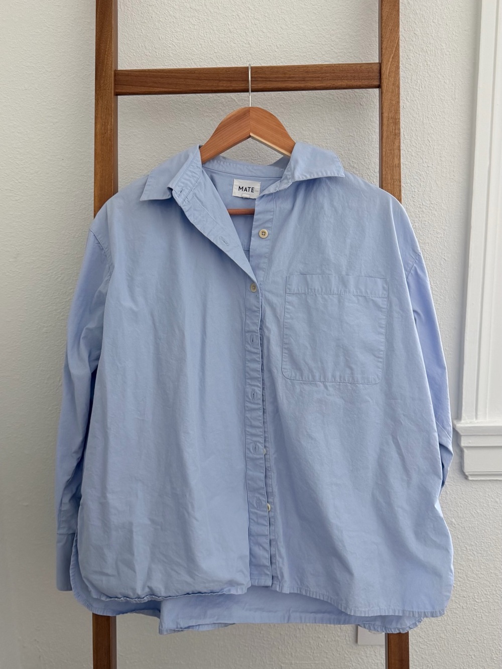 Mate The Label Organic Poplin Long Sleeve Button Down Light Blue - Picture 2 of 6